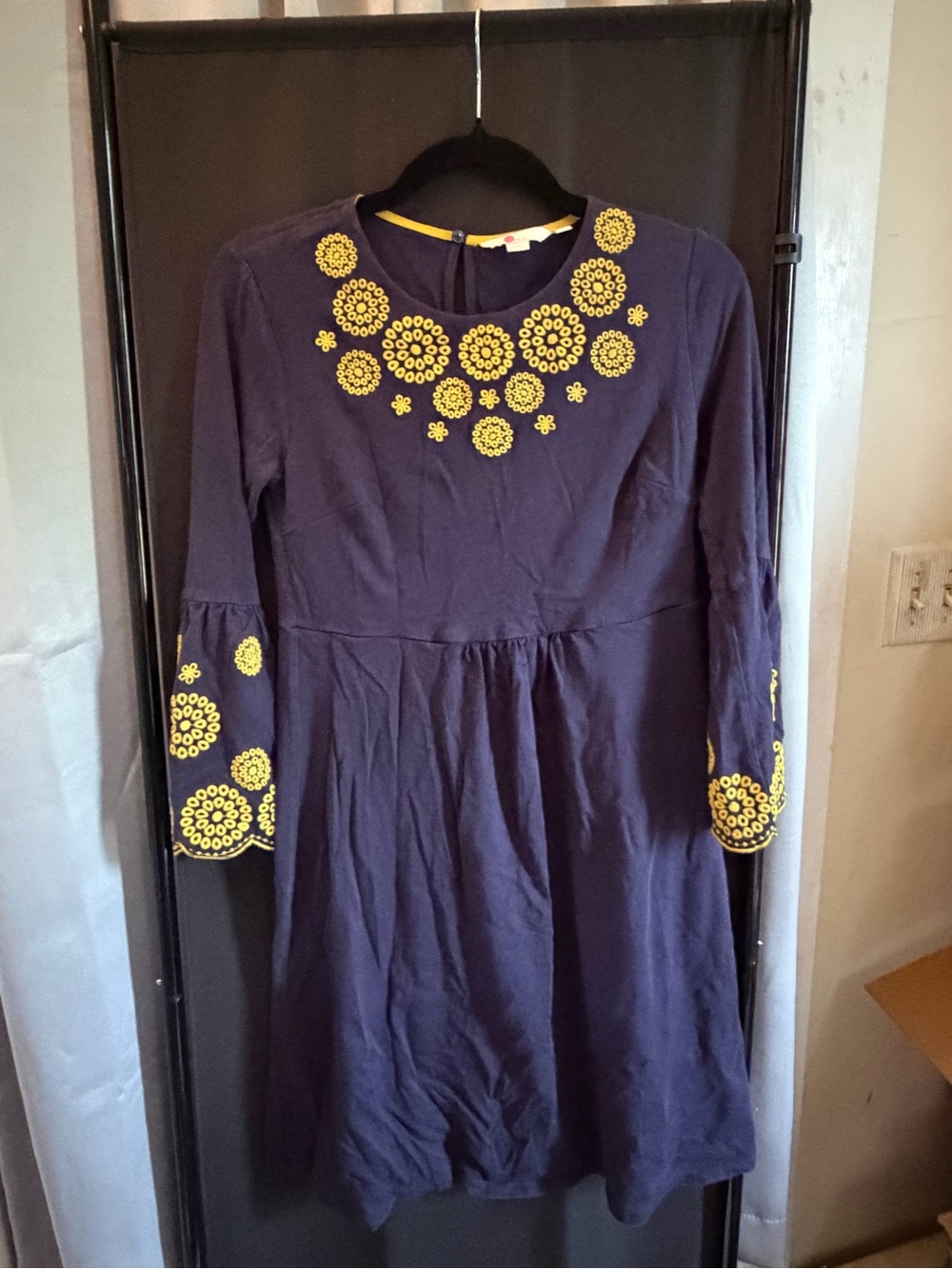 Boden Navy Dress with Yellow Floral Embroidery